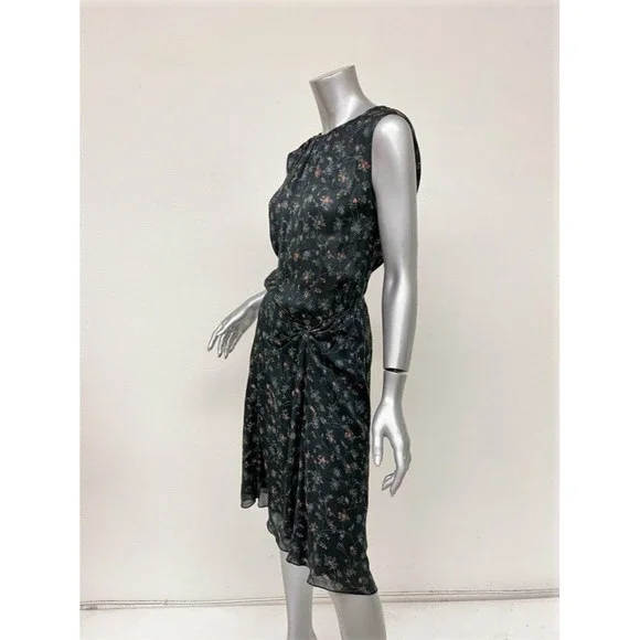 Isabel Marant Dress Taos Black Floral Print Stretch Silk Size 38 Open Back NEW - Picture 4 of 7